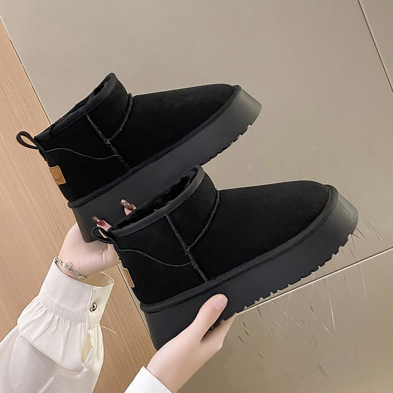 Women Short Plush Warm Boots Casual Shoes Suede Fur Chelsea Ankle