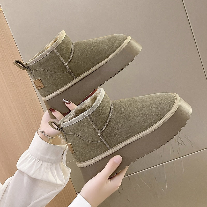 Women Short Plush Warm Boots Casual Shoes Suede Fur Chelsea Ankle